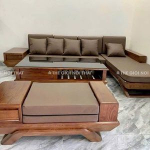 Bộ sofa chân thuyền gỗ gõ đỏ và đệm corona