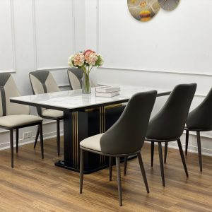 Bộ Bàn Ăn 6 Ghế Mặt Đá Châu Âu Ghế Nhập Khẩu Spos Cải