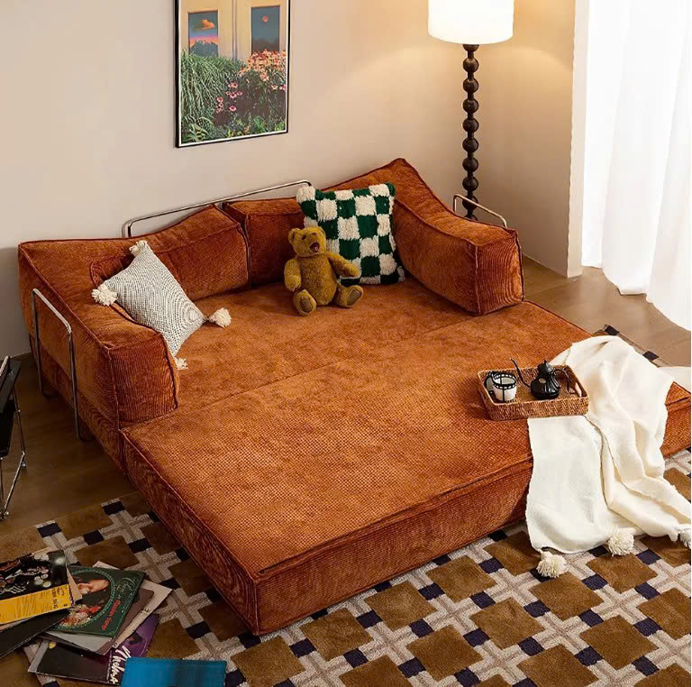 Giường sofa bọc vải nhung hiện đại