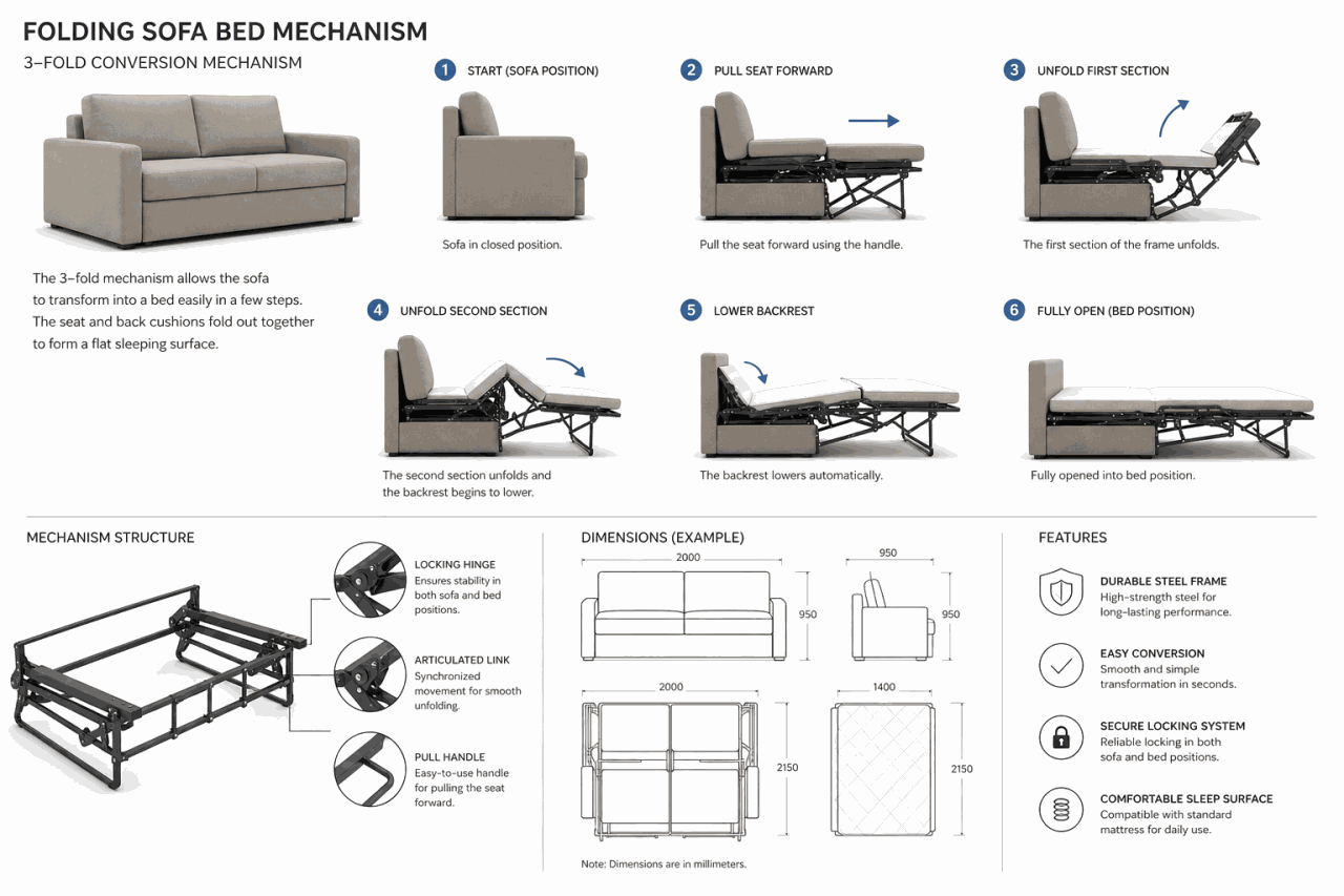Sản phẩm sofa giường gấp thông minh tại xưởng