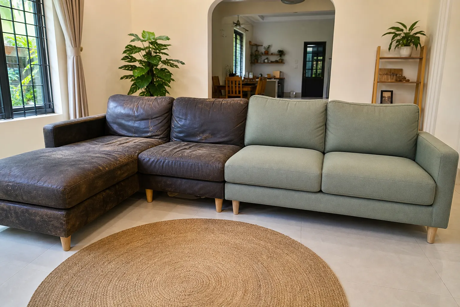 hình ảnh trước sau bọc lại ghế sofa vải tại Hải Phòng
