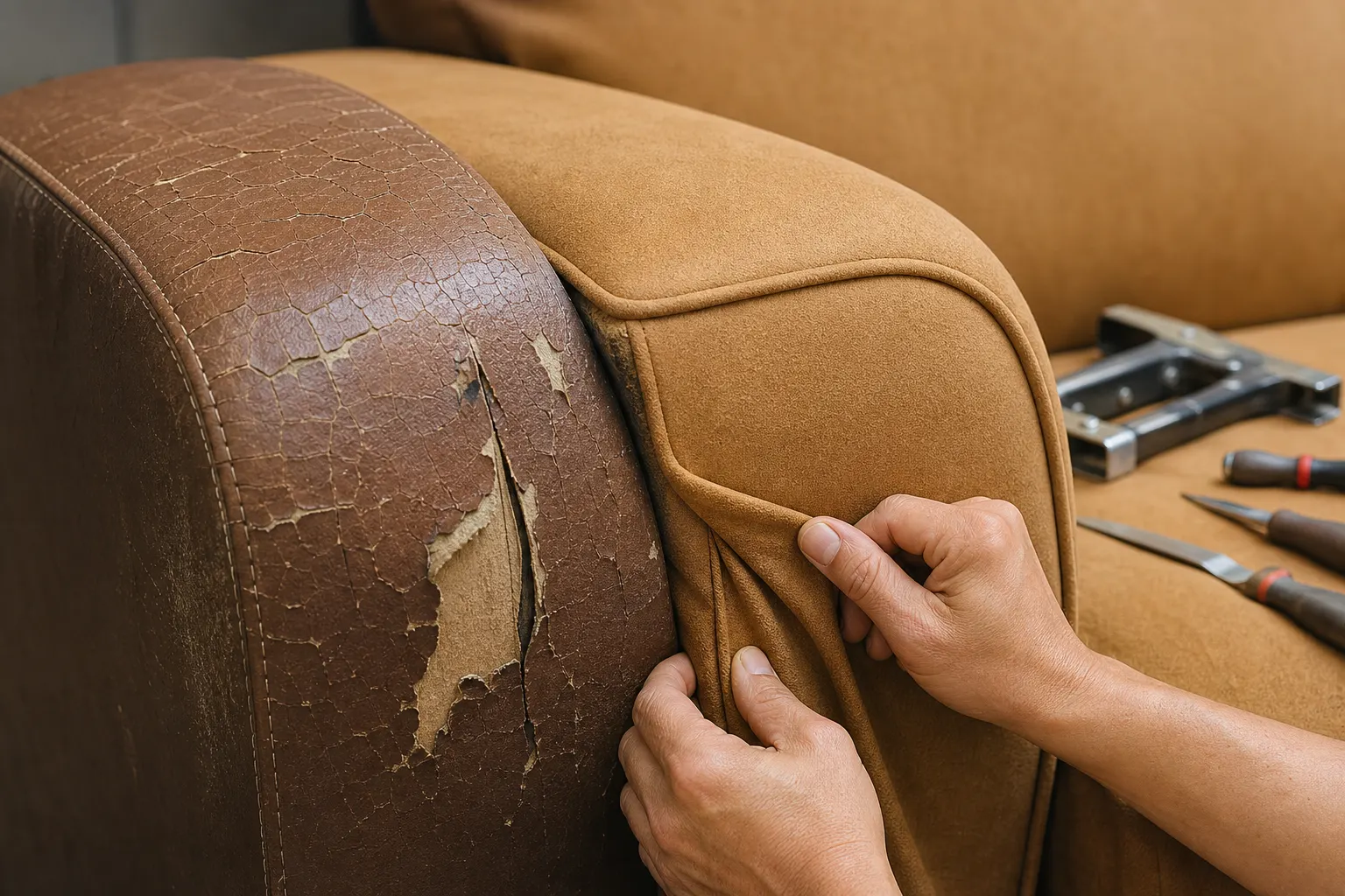 trước sau bọc lại tay ghế sofa da tại Hải Phòng