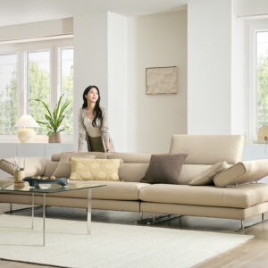 Ghế sofa 4 chỗ có chức năng da bò Schrenck tự nhiên kèm 2 gối