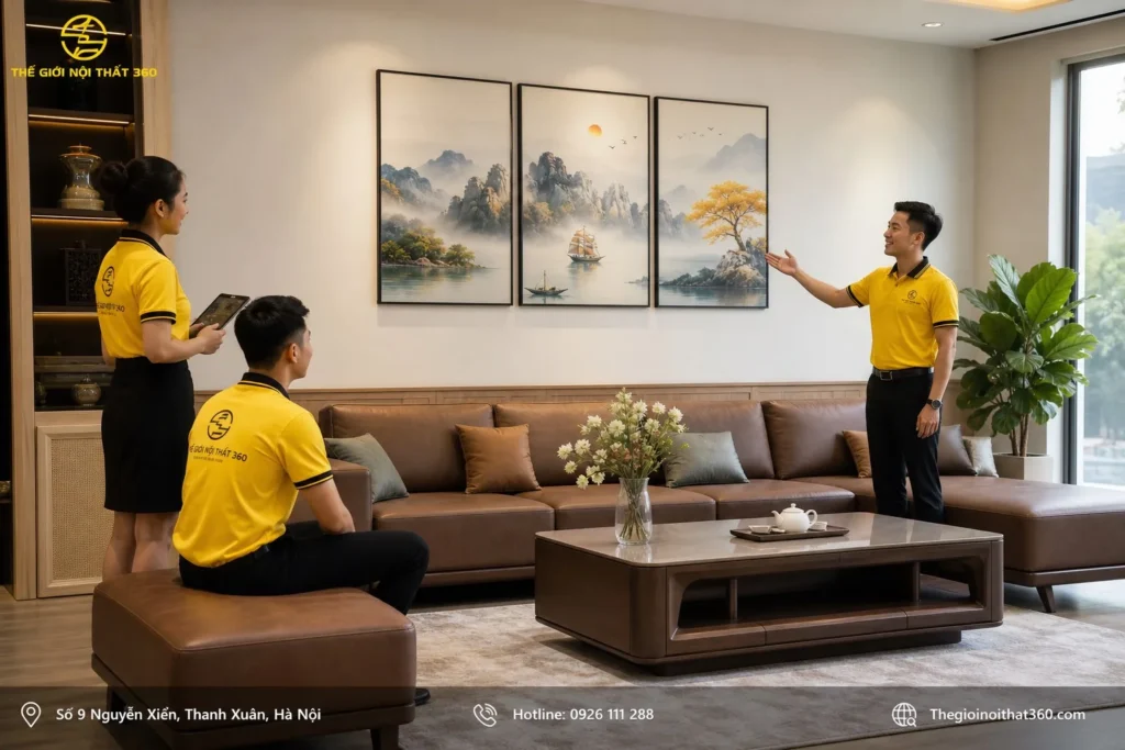 Gương đối diện sofa phong thủy