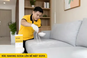 khử mùi hôi sofa vải bằng baking soda phòng khách