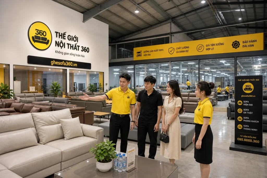 Khách tham quan xưởng sản xuất sofa