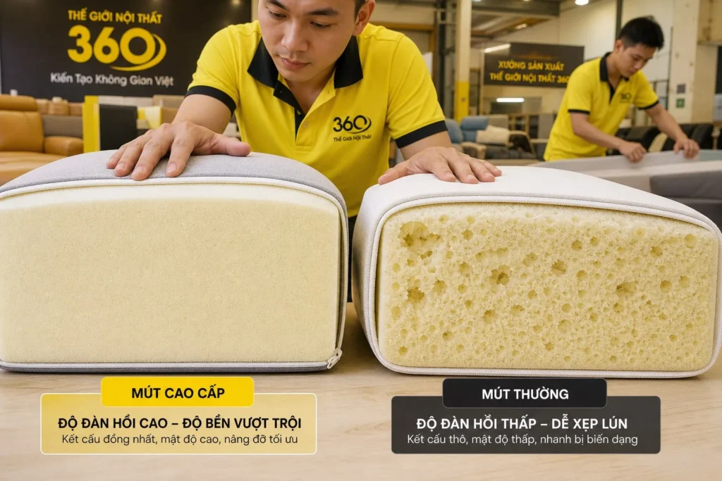mút cao su non và mút xốp thường trong đệm sofa