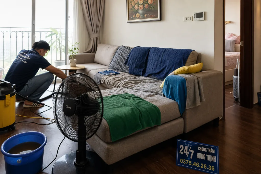 nước tràn vào sofa cần thấm khô ngay lập tức