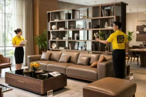 Phong thủy tường sau sofa không gian mở