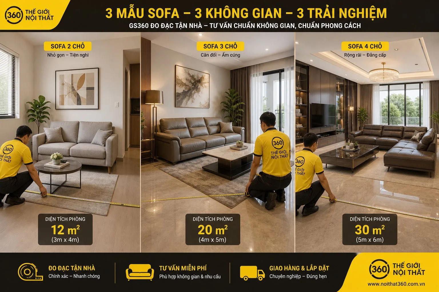sofa 2 3 4 chỗ ngồi so sánh kích thước phòng khách