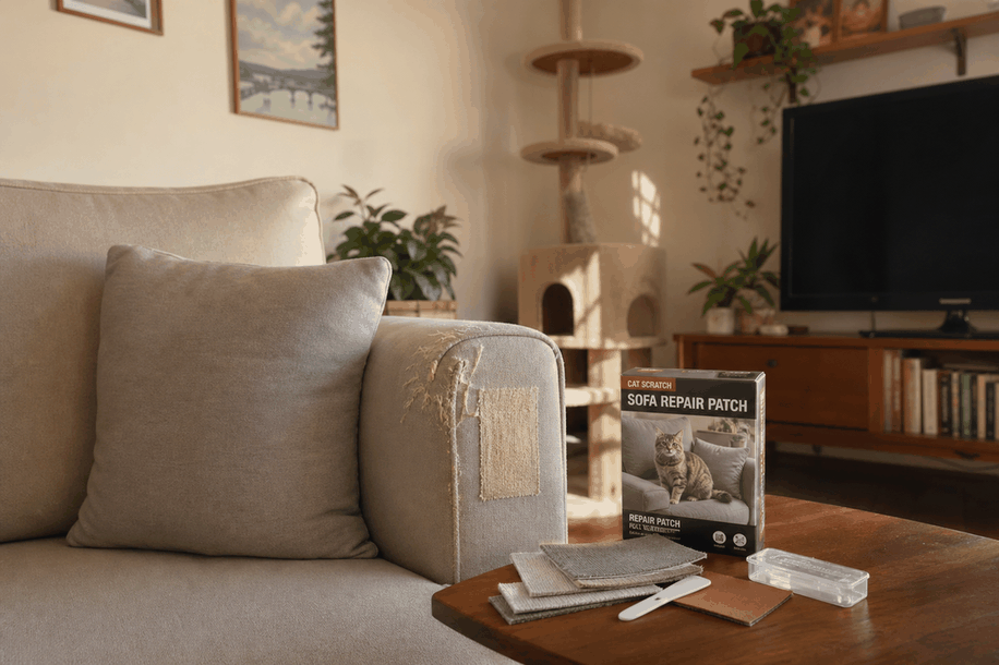 sofa bị mèo cào rách vải phòng khách