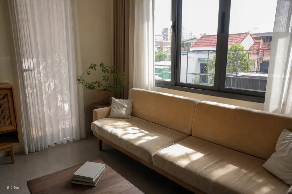 sofa bị phai màu do nắng cửa sổ phòng khách