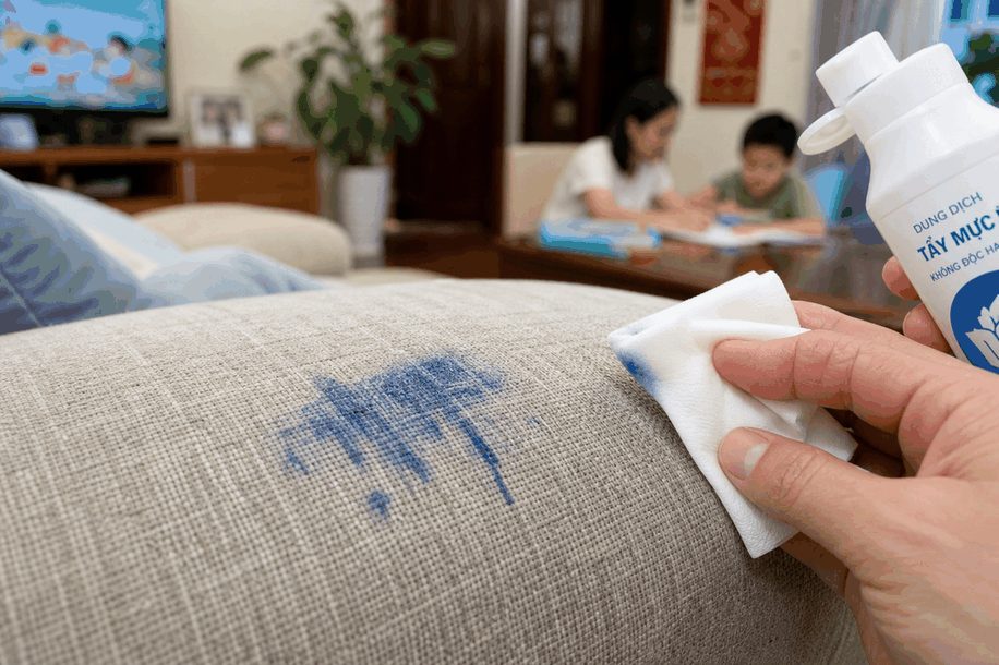 tẩy vết bút trên sofa vải trẻ em vẽ