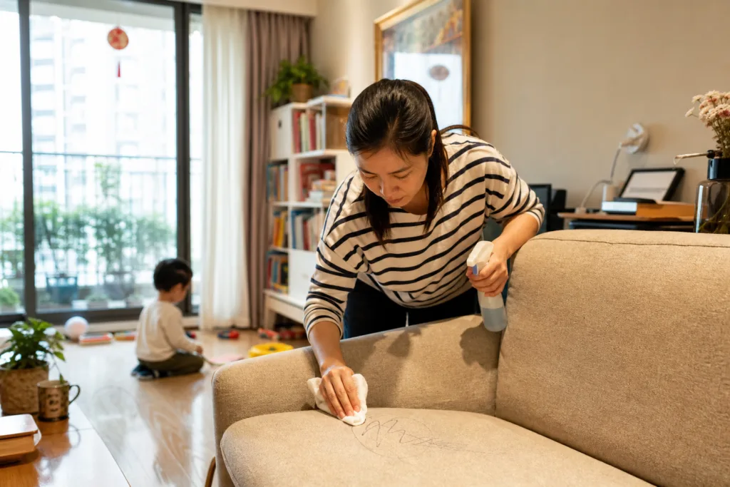 tẩy vết bút trên sofa vải trẻ em vẽ