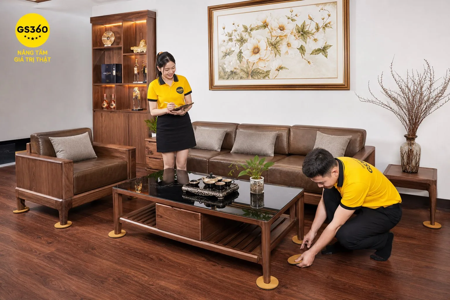 Sofa chân bọc felt sàn gỗ