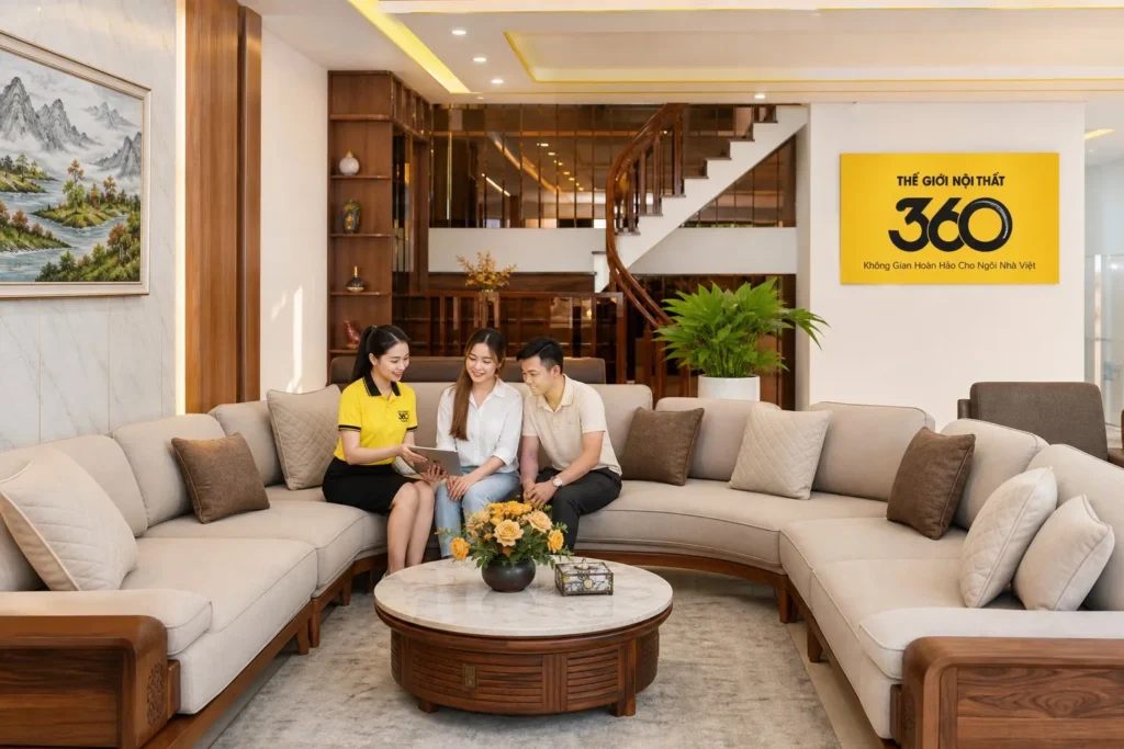 Sofa chữ U phong thủy phòng khách rộng