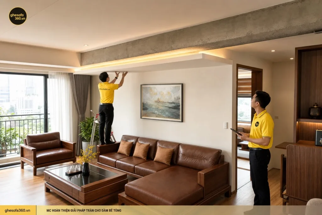 Sofa dưới xà ngang phong thủy chung cư