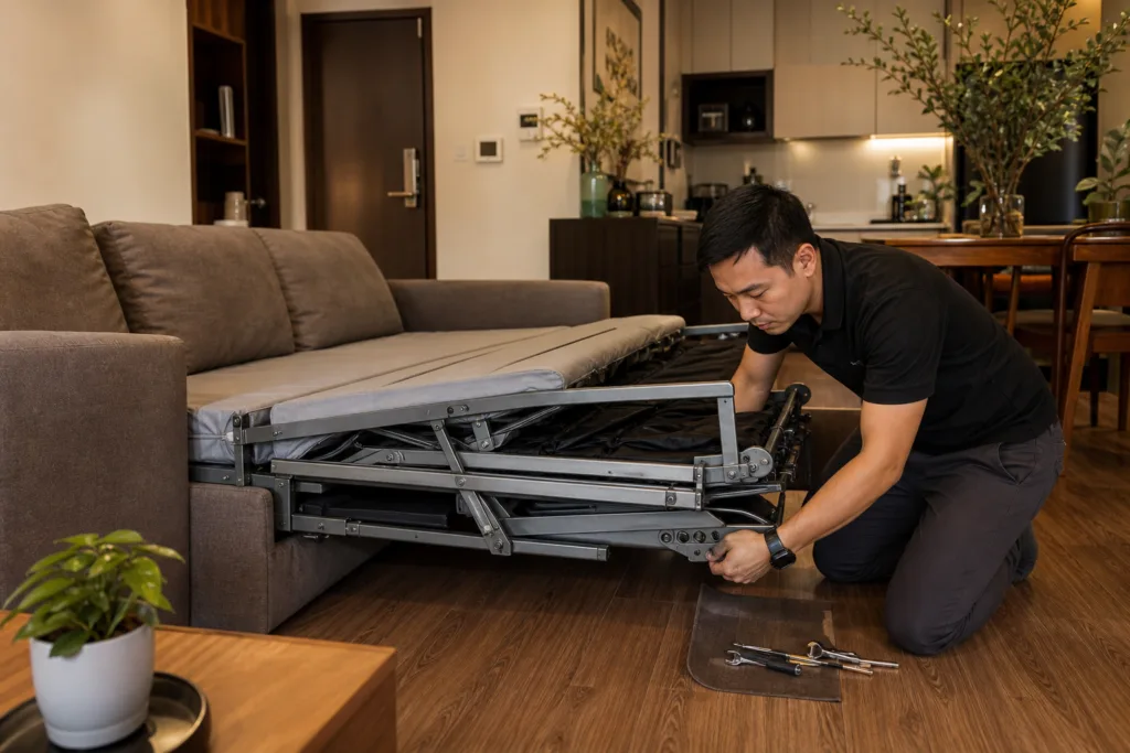 sofa giường bị hỏng cơ chế kéo ra kẹt