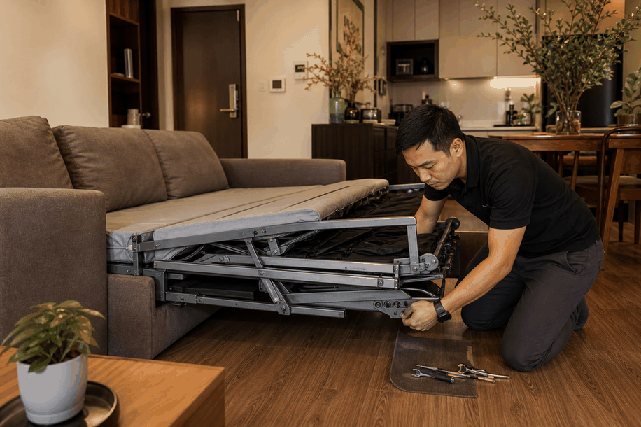 sofa giường bị hỏng cơ chế kéo ra kẹt