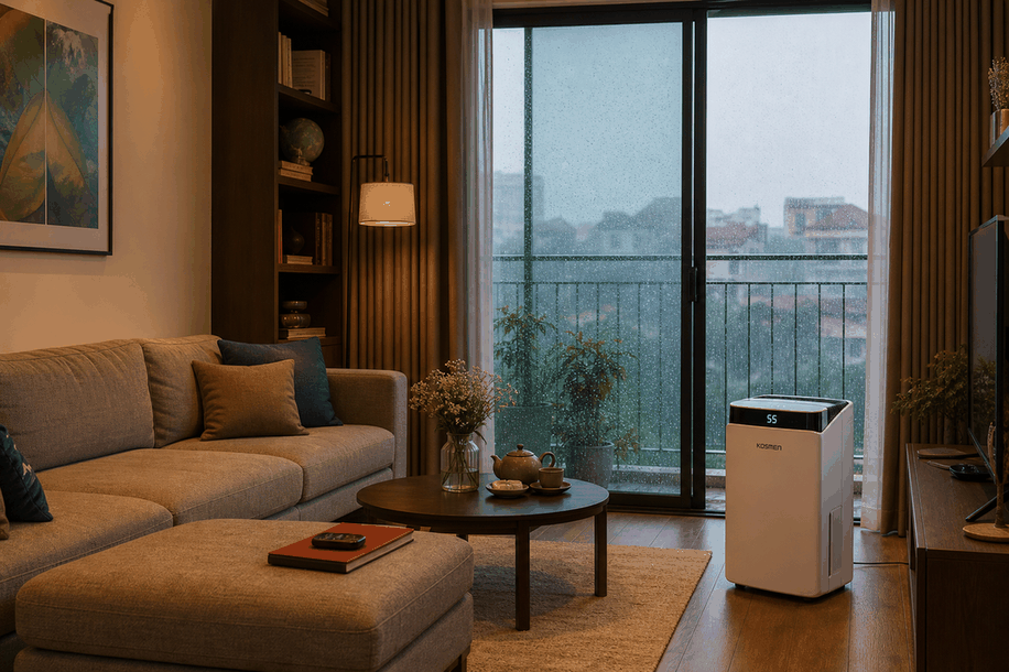 sofa hôi khi trời mưa mùa ẩm phòng khách