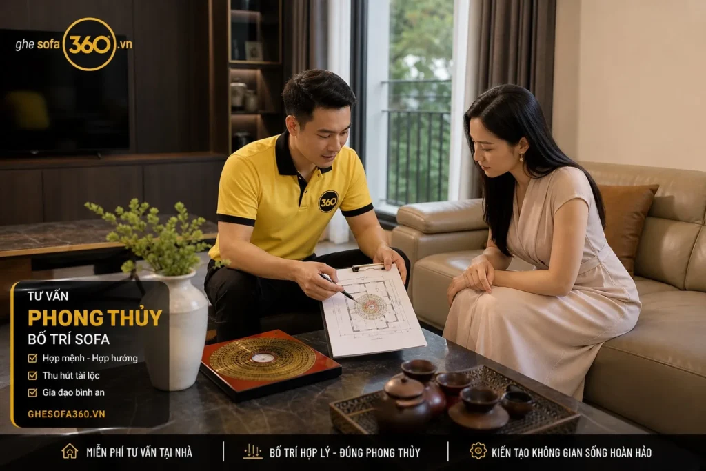Sofa kê hướng nào hợp phong thủy phòng khách Việt Nam