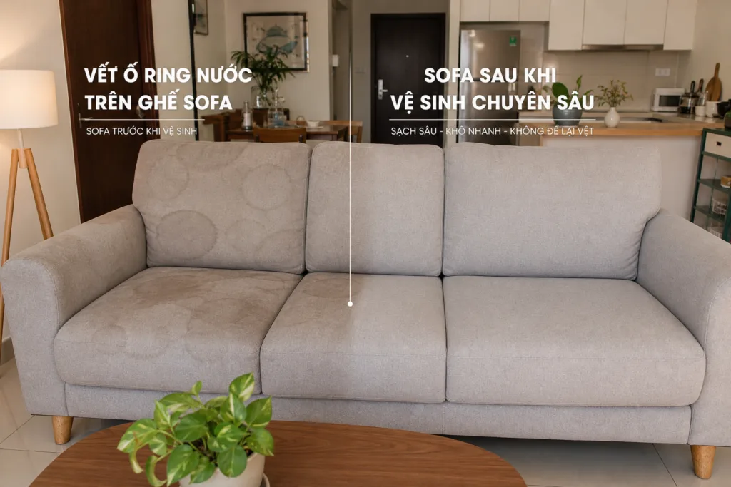 sofa lệch màu sau vệ sinh vệt loang không đều