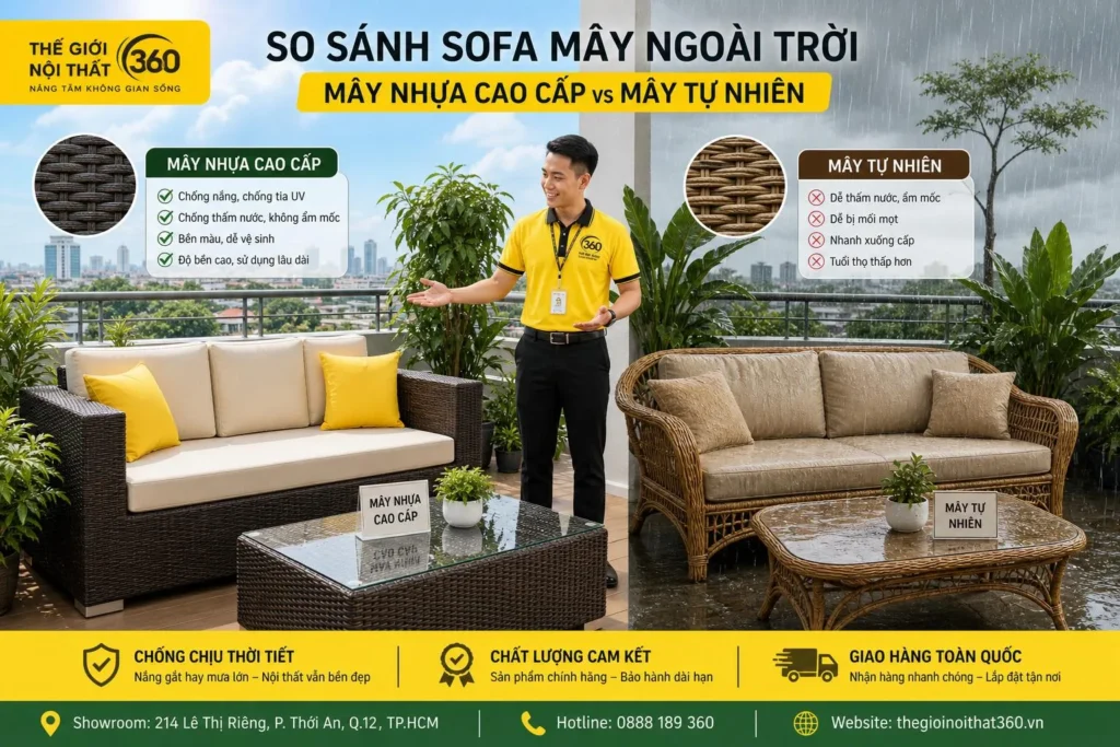 sofa mây nhựa và mây tự nhiên ngoài trời Việt Nam