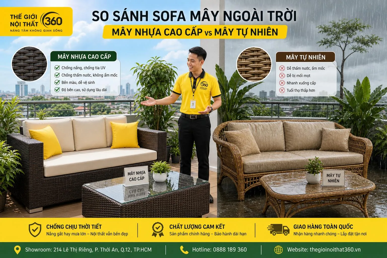 sofa mây nhựa và mây tự nhiên ngoài trời Việt Nam