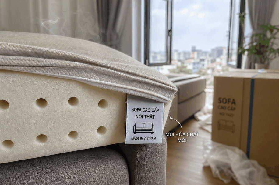 sofa mới có mùi hóa chất thông gió phòng khách