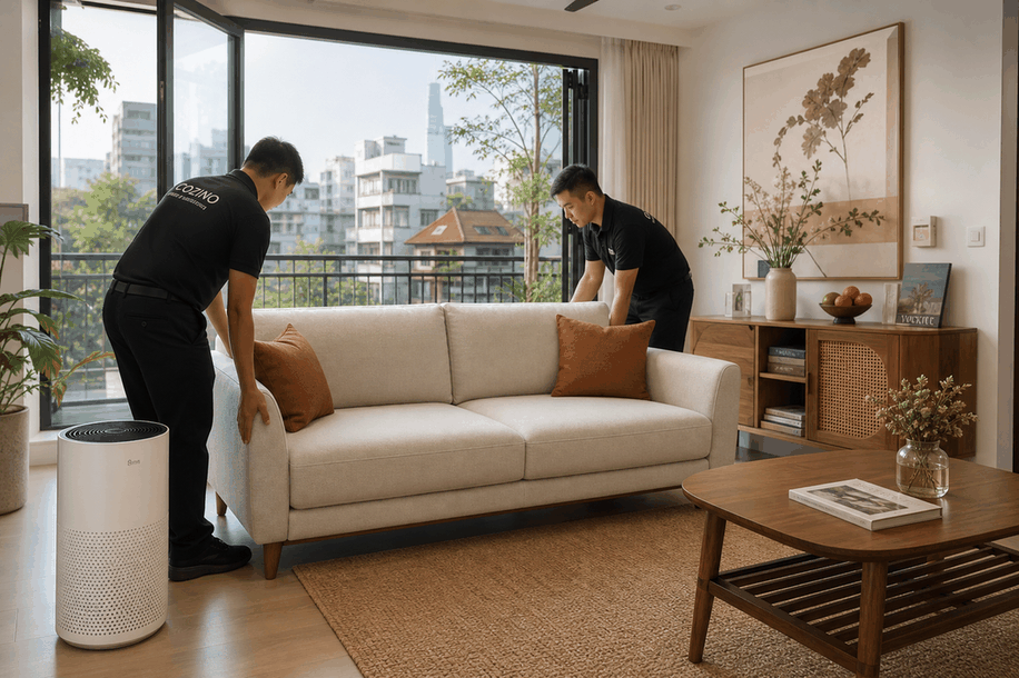 sofa mới có mùi hóa chất thông gió phòng khách