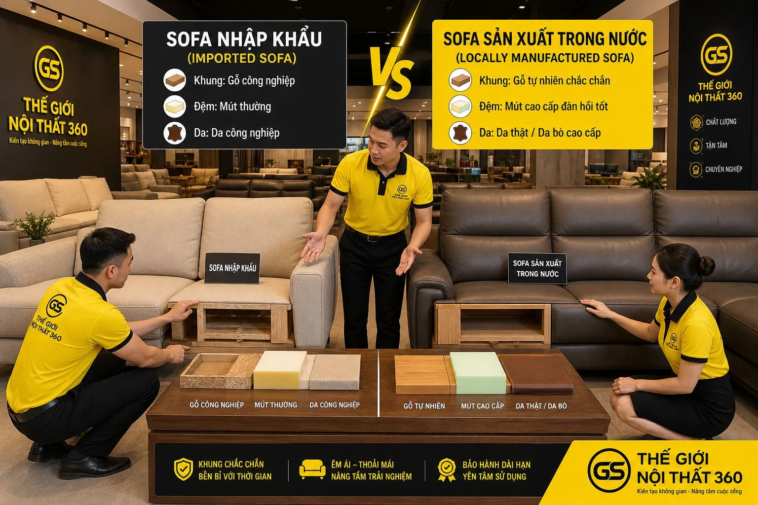 sofa nhập khẩu và sofa sản xuất nội địa tại xưởng