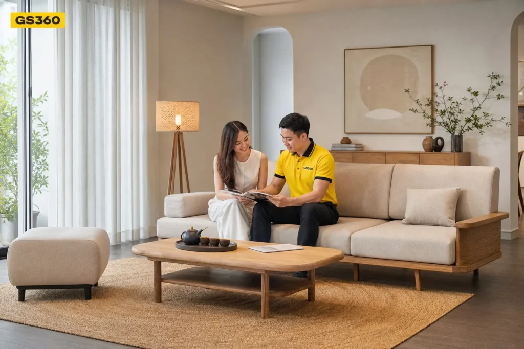 Sofa Japandi phòng khách tối giản