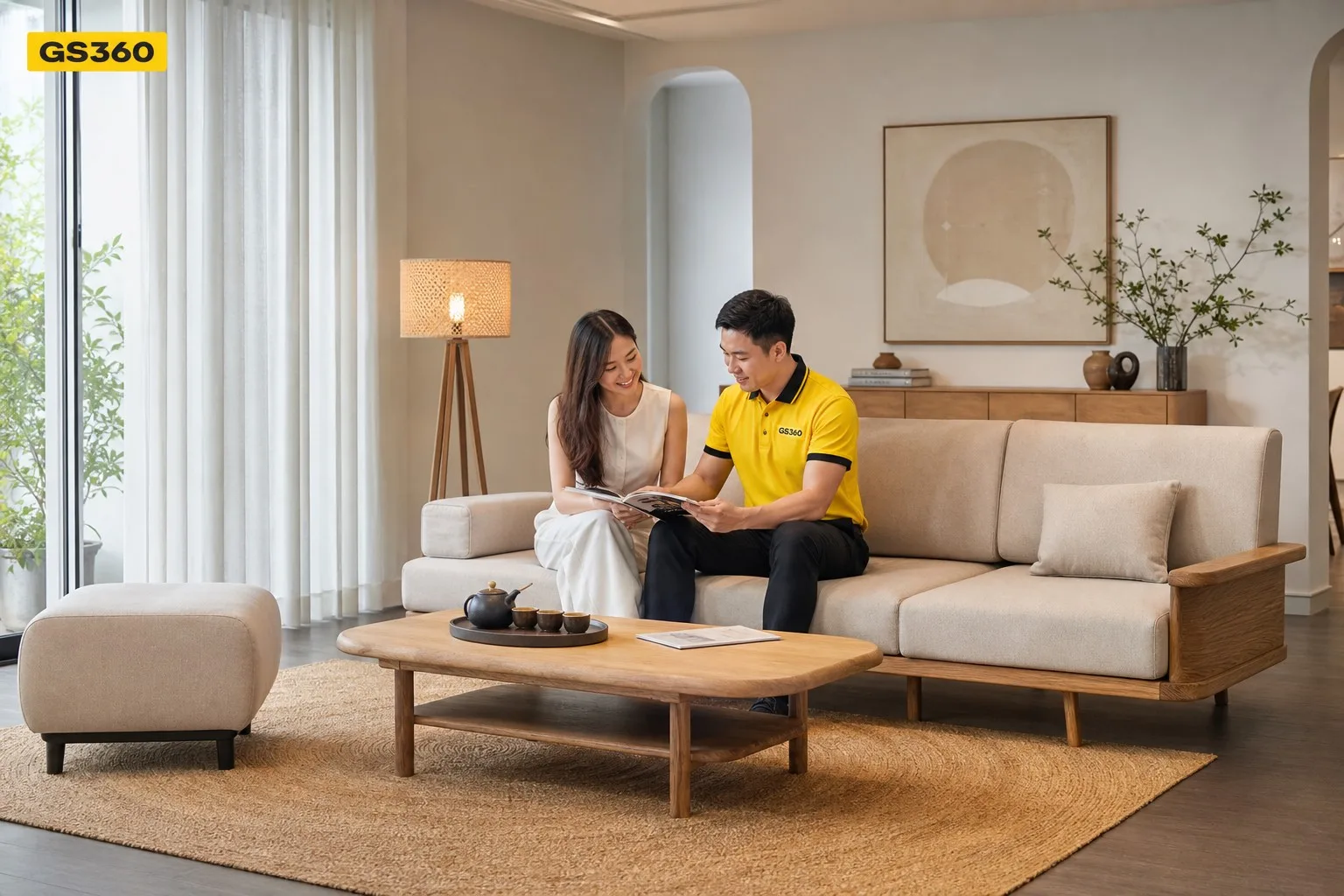 Sofa Japandi phòng khách tối giản