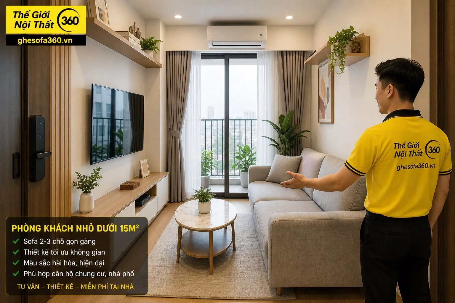 Sofa phòng khách chung cư nhỏ dưới 15m2