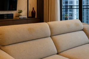 sofa vải bị ố vàng vùng tựa đầu và tay vịn