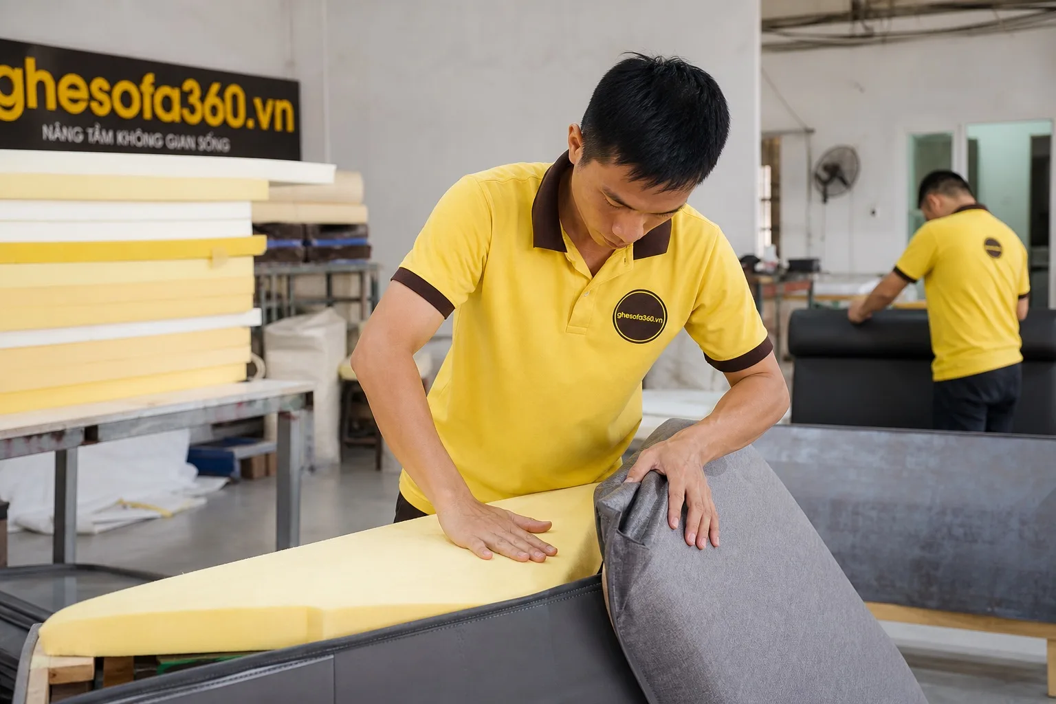 Thay nệm mút sofa bị xẹp tại xưởng Ghế Sofa 360