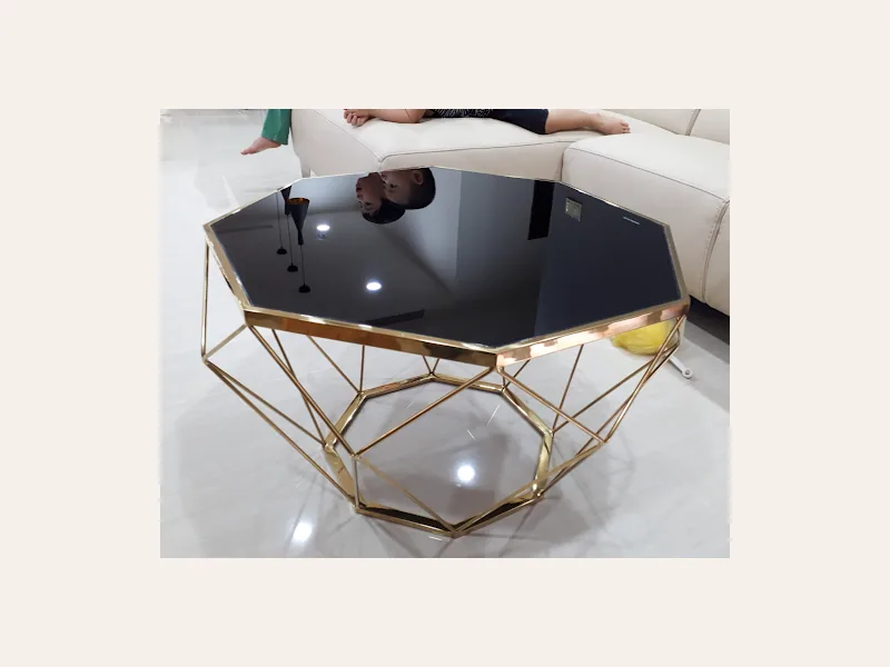 Bàn trà kim cương mặt kính cường lực - bàn trà sofa phòng khách - ảnh 2 thực tế tại showroom Ghế Sofa 360 Hải Phòng