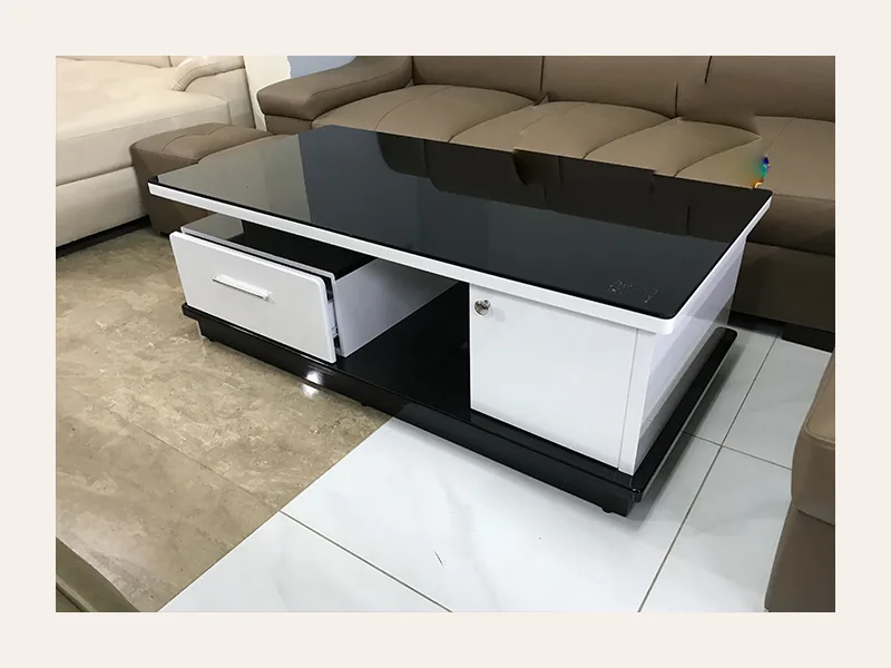 Bàn trà mặt kính cường lực - bàn trà sofa phòng khách - ảnh 1 thực tế tại showroom Ghế Sofa 360 Hải Phòng