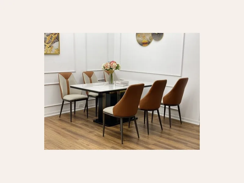 Bộ Bàn Ăn 6 Ghế Mặt Đá Châu Âu Ghế Nhập Khẩu Spos Cải - Ghế Sofa 360 Bộ Bàn Ăn 6 Ghế Mặt Đá Châu Âu Ghế Nhập Khẩu Spos Cải - bàn ăn mặt đá cao cấp - ảnh 2 thực tế tại showroom Ghế Sofa 360 Hải Phòng