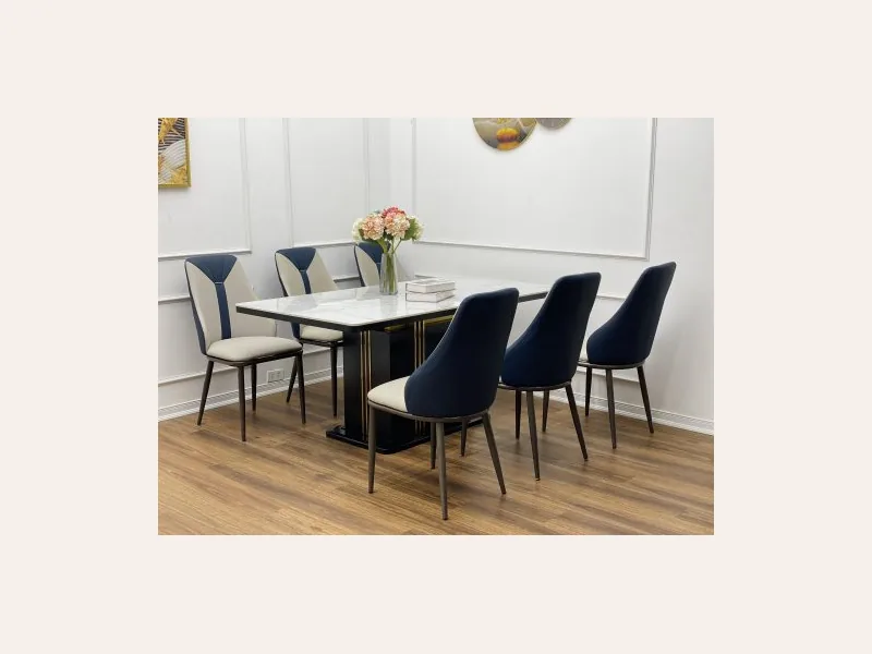 Bộ Bàn Ăn 6 Ghế Mặt Đá Châu Âu Ghế Nhập Khẩu Spos Cải - Ghế Sofa 360 Bộ Bàn Ăn 6 Ghế Mặt Đá Châu Âu Ghế Nhập Khẩu Spos Cải - bàn ăn mặt đá cao cấp - ảnh 3 thực tế tại showroom Ghế Sofa 360 Hải Phòng