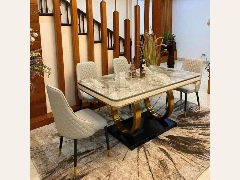 Bộ bàn ăn mặt đá Luxury + ghế Yatoro - bàn ăn mặt đá cao cấp - ảnh 1 thực tế tại showroom Ghế Sofa 360 Hải Phòng
