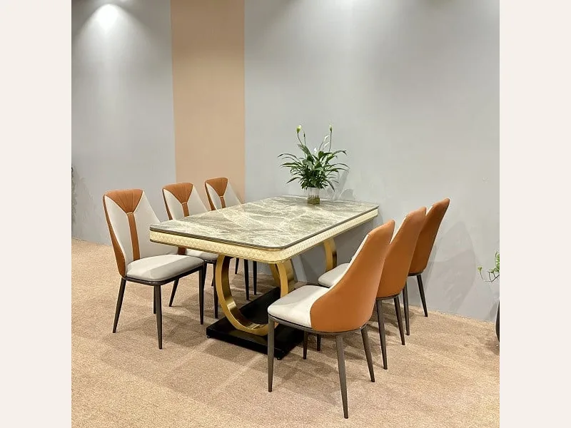 Bộ bàn ăn mặt đá Luxury + ghế Yatoro - bàn ăn mặt đá cao cấp - ảnh 2 thực tế tại showroom Ghế Sofa 360 Hải Phòng