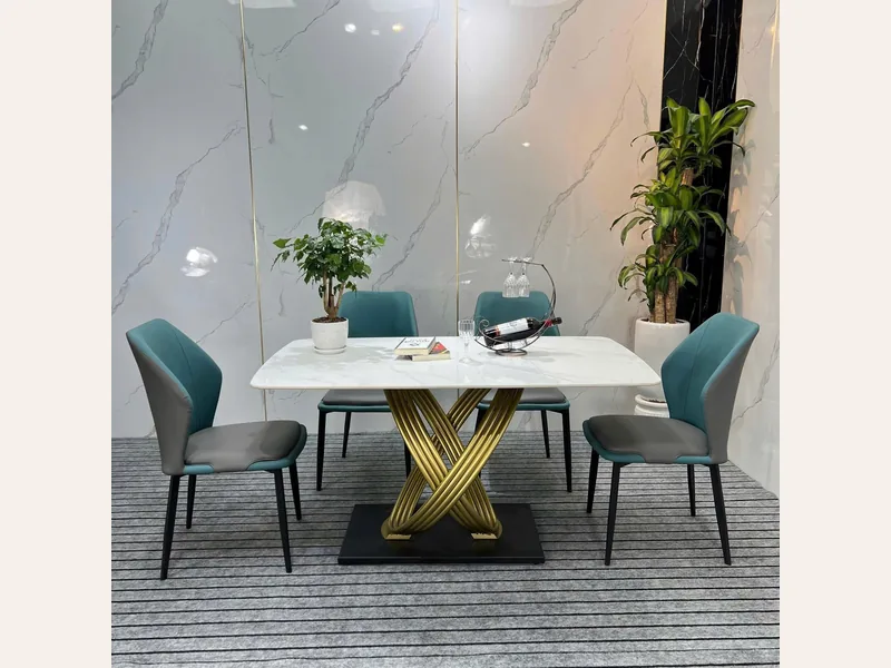 Bộ bàn ăn sang trọng mặt đá Ceramic - bàn ăn mặt đá cao cấp - ảnh 3 thực tế tại showroom Ghế Sofa 360 Hải Phòng