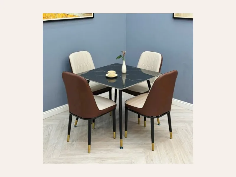 Bộ Bàn Ăn Vuông Mặt Đá Ceramic 4 Ghế Monet Nhập Khẩu - bàn ăn mặt đá cao cấp - ảnh 2 thực tế tại showroom Ghế Sofa 360 Hải Phòng