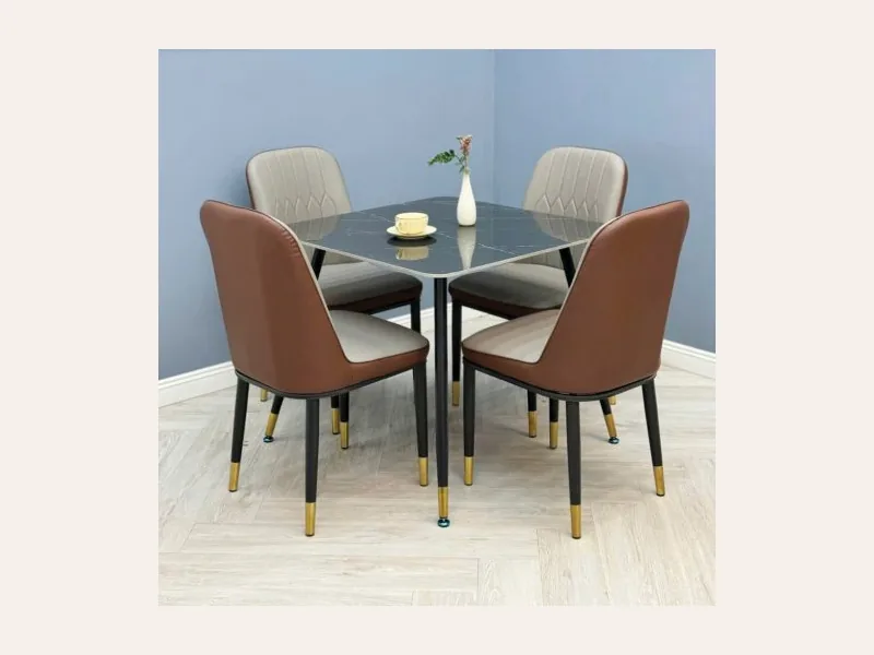 Bộ Bàn Ăn Vuông Mặt Đá Ceramic 4 Ghế Monet Nhập Khẩu - bàn ăn mặt đá cao cấp - ảnh 3 thực tế tại showroom Ghế Sofa 360 Hải Phòng