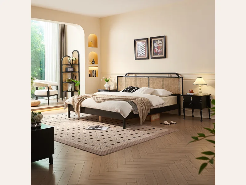 Bộ sản phẩm phòng ngủ 100, gỗ tự nhiên cổ điển cao cấp, hoạ tiết mây tre đan vintage tối giản cho - tủ quần áo gỗ công nghiệp - ảnh 3 thực tế tại showroom Ghế Sofa 360 Hải Phòng