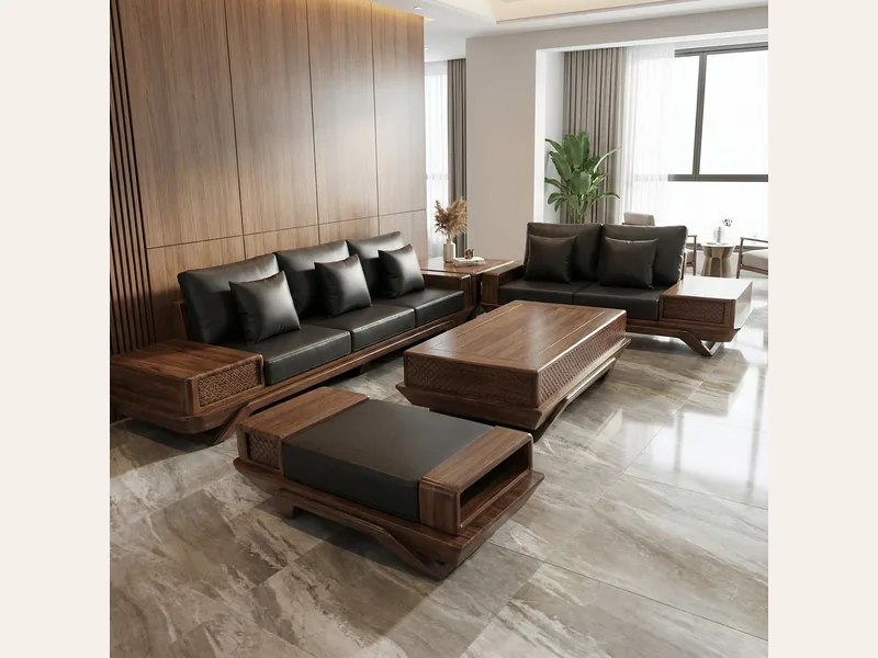 Bộ sofa 2 văng chân thuyền cong - sofa Hải Phòng Hà Nội - ảnh 3 thực tế tại showroom Ghế Sofa 360 Hải Phòng