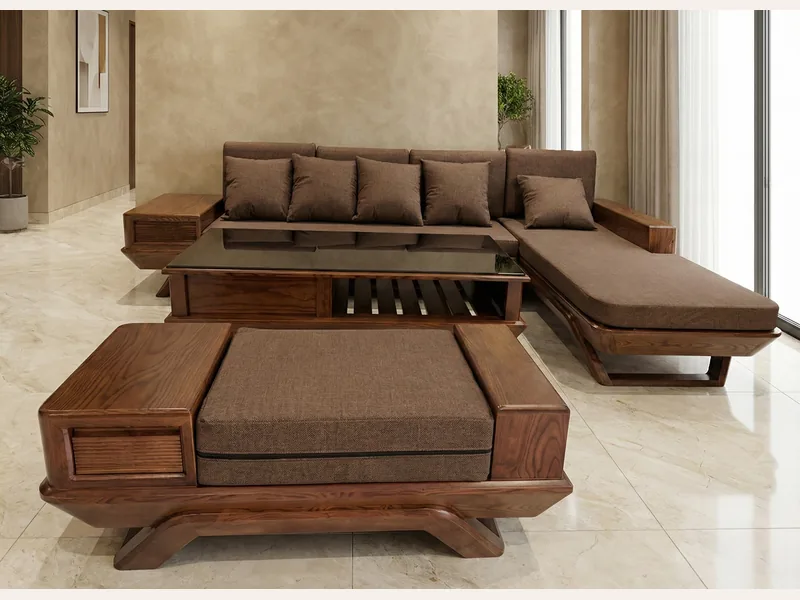 Bộ sofa chân thuyền gỗ gõ đỏ và đệm corona (Sao chép) - sofa Hải Phòng Hà Nội - ảnh 3 thực tế tại showroom Ghế Sofa 360 Hải Phòng