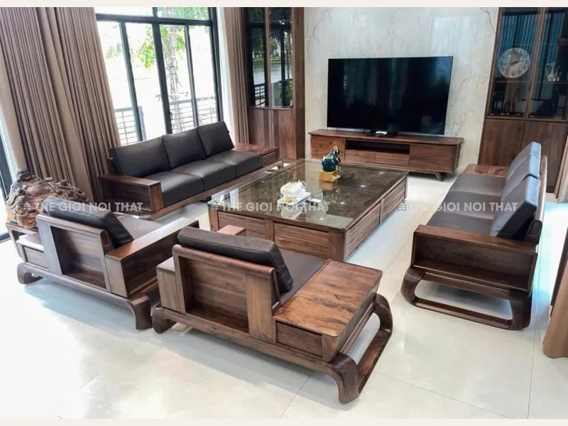 Bộ Sofa Gỗ Hương Đá Phòng Khách 2 - sofa Hải Phòng Hà Nội - ảnh 1 thực tế tại showroom Ghế Sofa 360 Hải Phòng
