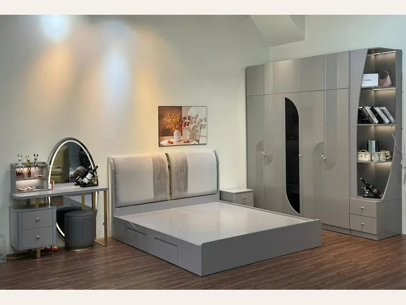 Combo giường tủ gỗ công nghiệp soi trám - combo nội thất phòng khách - ảnh 1 thực tế tại showroom Ghế Sofa 360 Hải Phòng